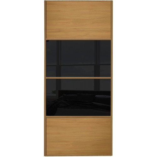 Classic 4 Panel - Oak Black Glass Oak Frame Classic 4 Panel - Oak Black Glass Oak Frame